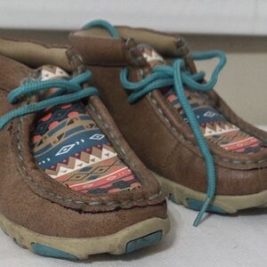 Brown Kids Shoes with Patterned Design